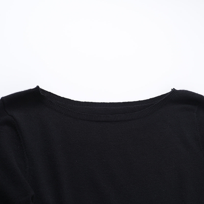 Long flared sleeve ruffle round neck mini dress