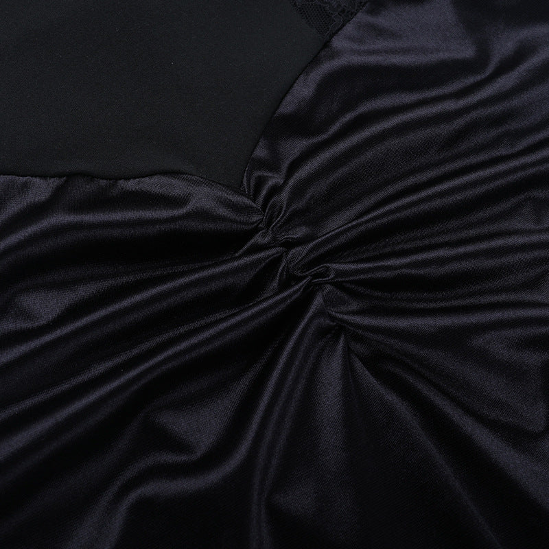 Ruched u neck self tie halter lace maxi dress