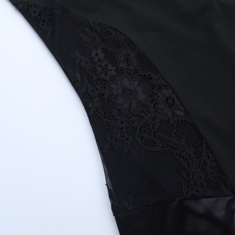 Ruched u neck self tie halter lace maxi dress