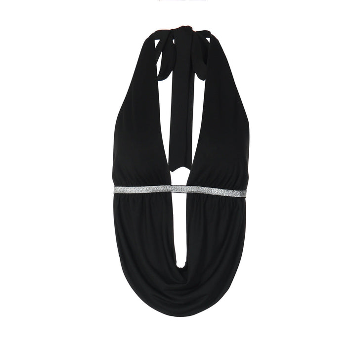Hollow out self tie halter backless top