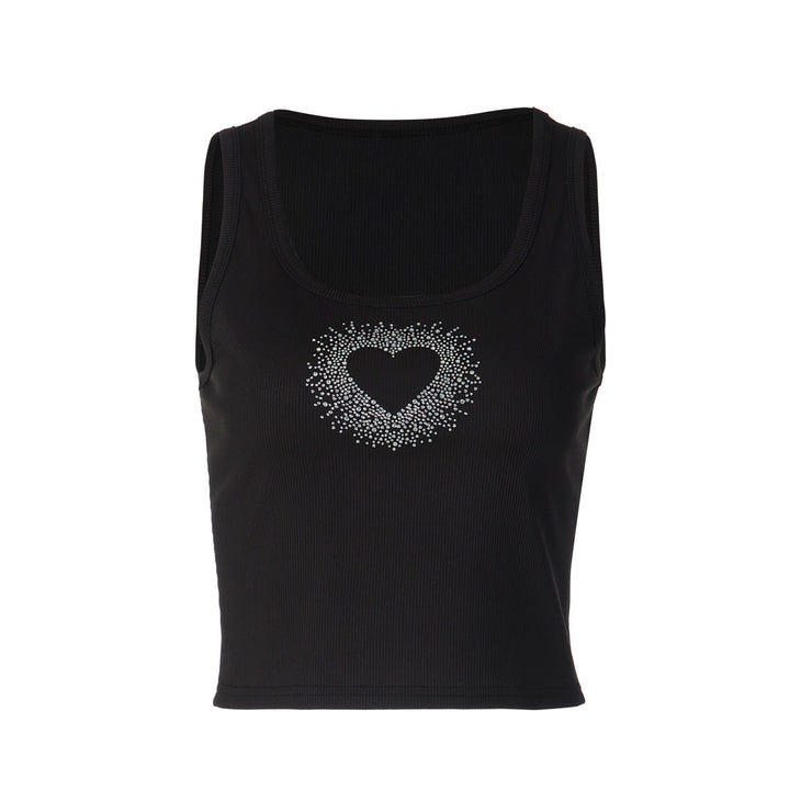 Ribbed heart beaded u neck tank top