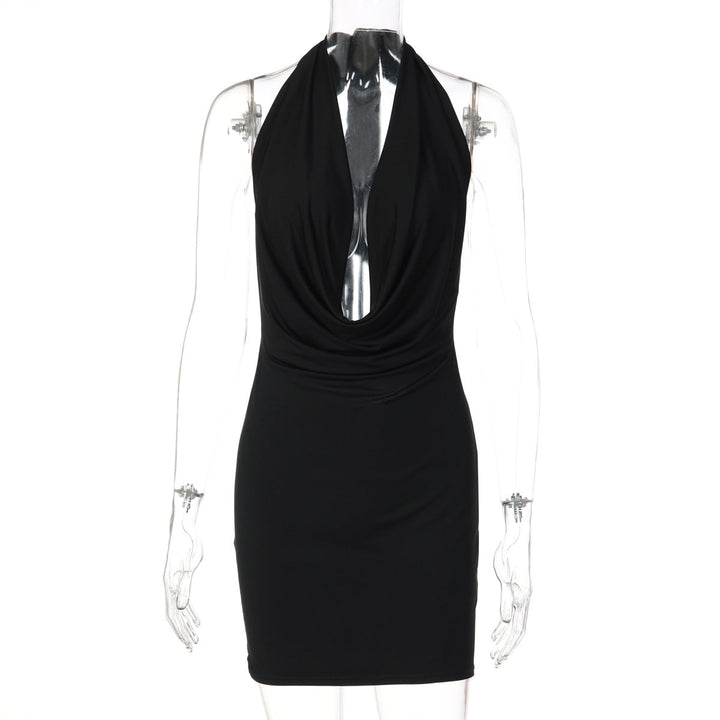 Glitter cowl neck halter butterfly embroidery mini dress