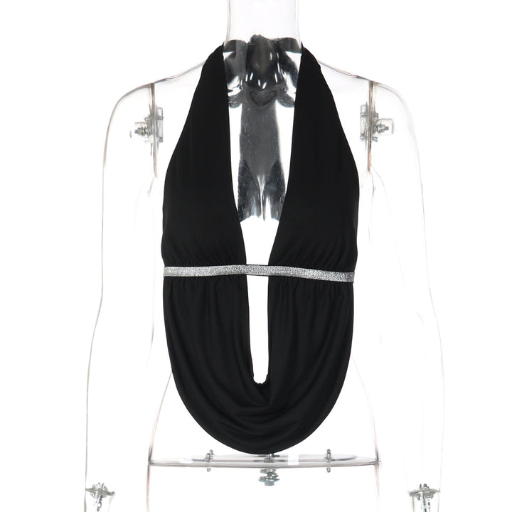 Hollow out self tie halter backless top