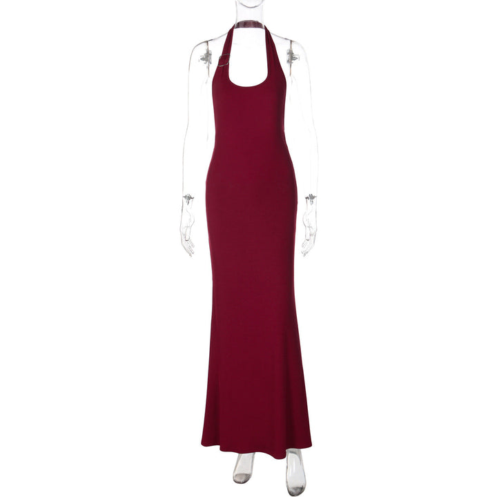 U neck halter ribbed backless solid maxi dress