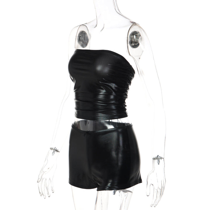 Ruched self tie solid low rise tube pant set