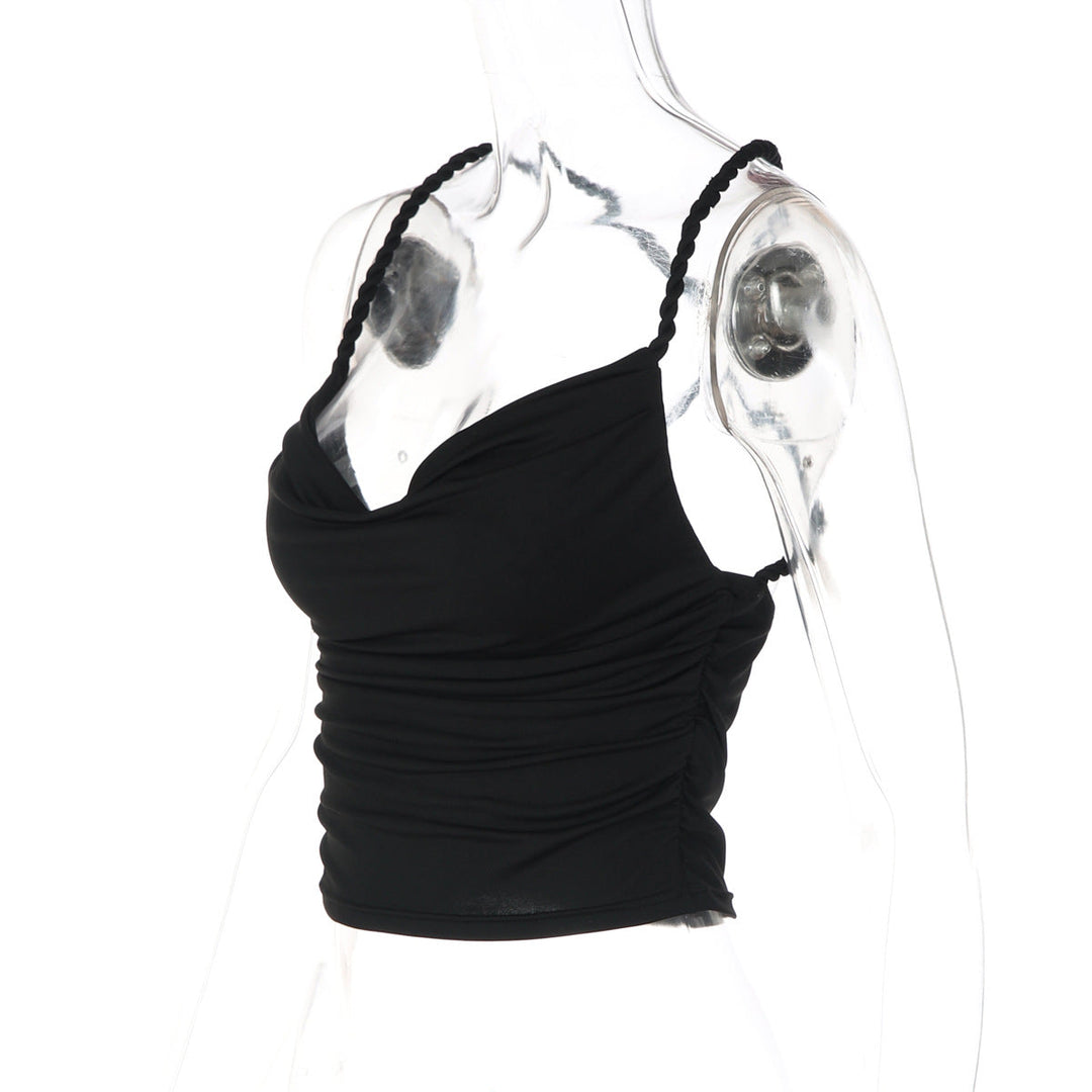 Cross back ruched cowl neck solid cami top