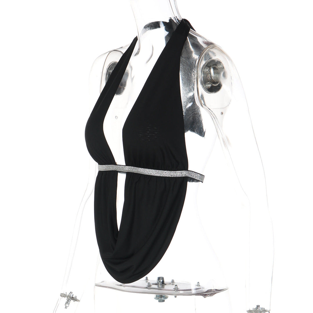 Hollow out self tie halter backless top