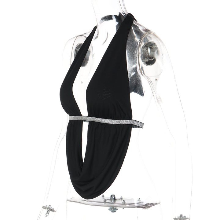 Hollow out self tie halter backless top