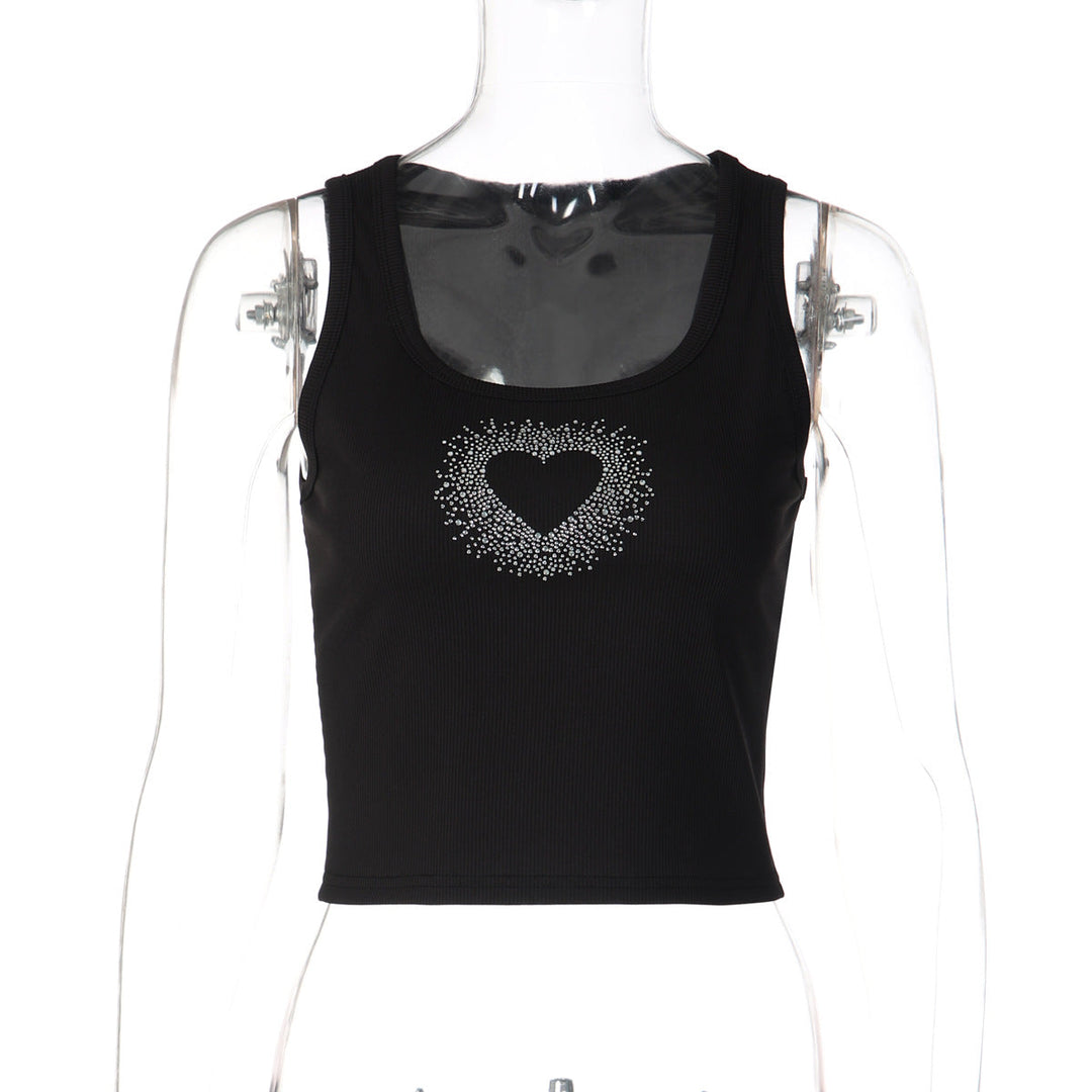 Ribbed heart beaded u neck tank top
