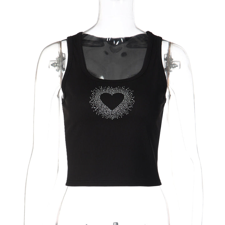 Ribbed heart beaded u neck tank top