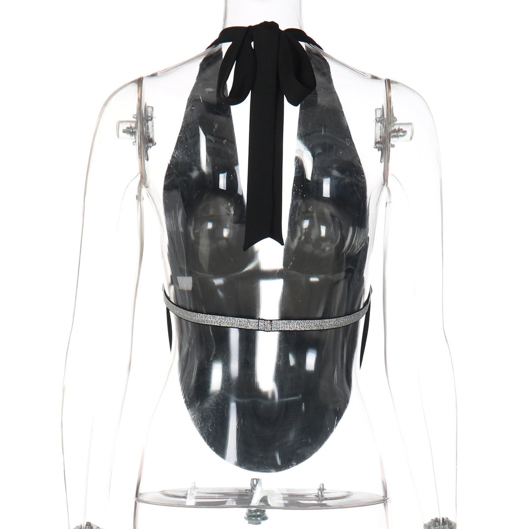 Hollow out self tie halter backless top