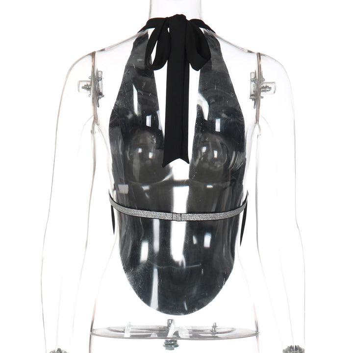 Hollow out self tie halter backless top