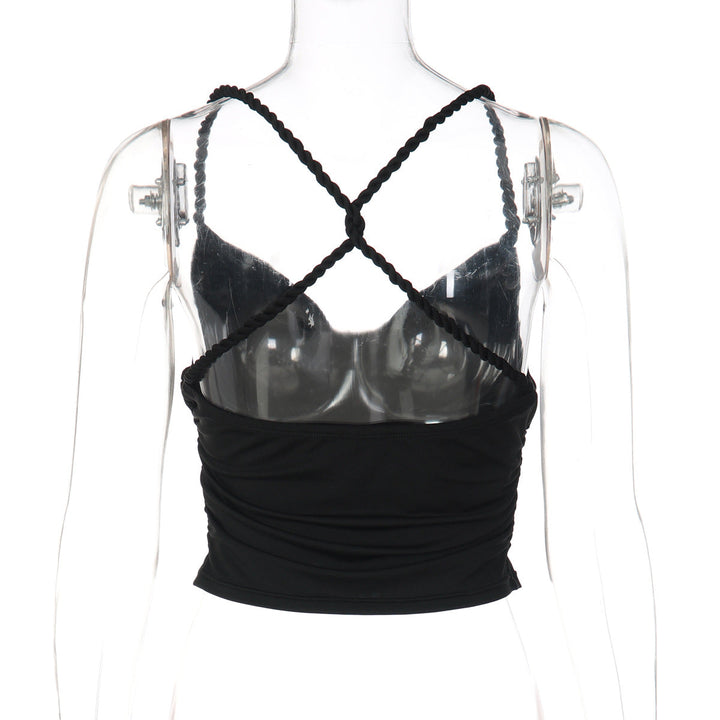 Cross back ruched cowl neck solid cami top