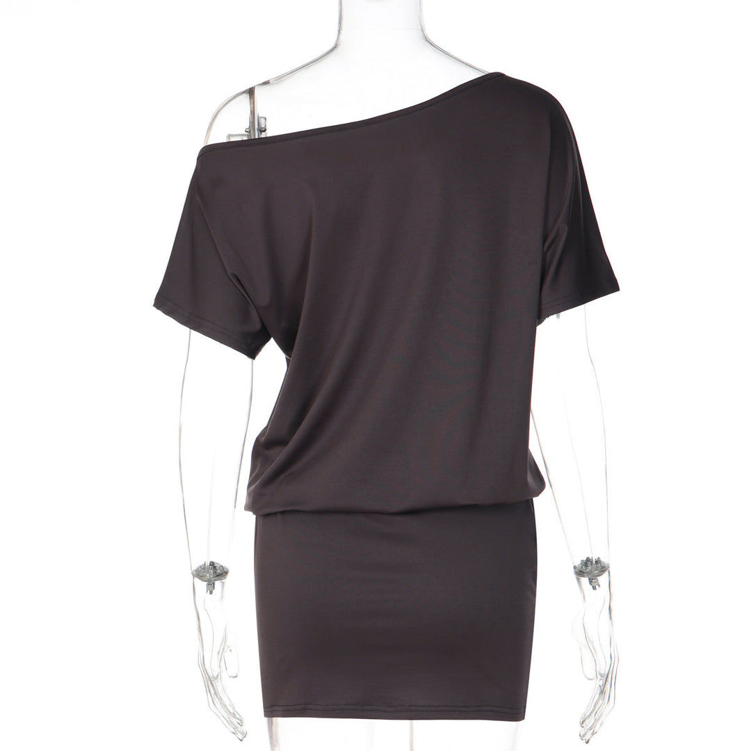 Short sleeve irregular button applique mini dress