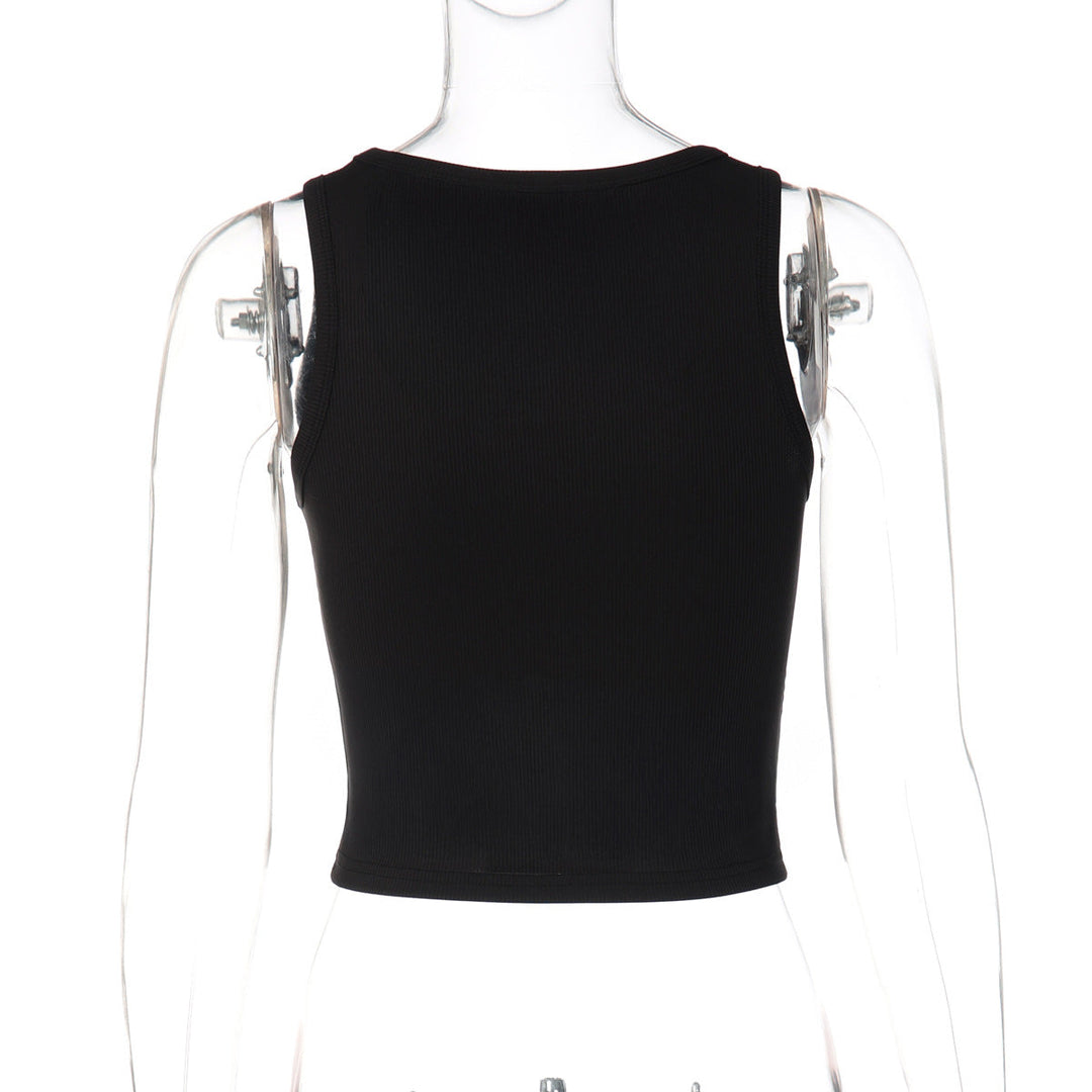 Ribbed heart beaded u neck tank top