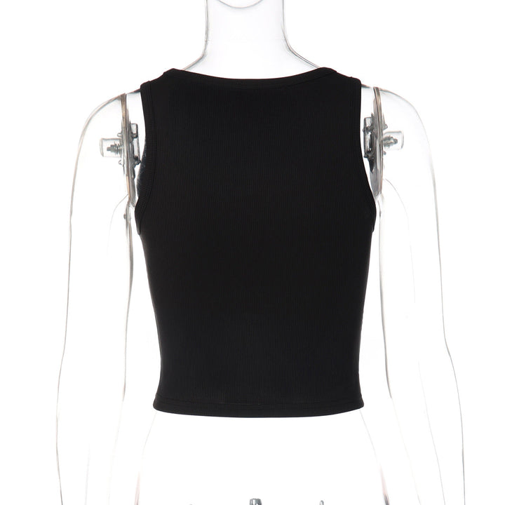 Ribbed heart beaded u neck tank top