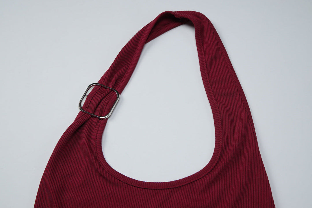 U neck halter ribbed backless solid maxi dress