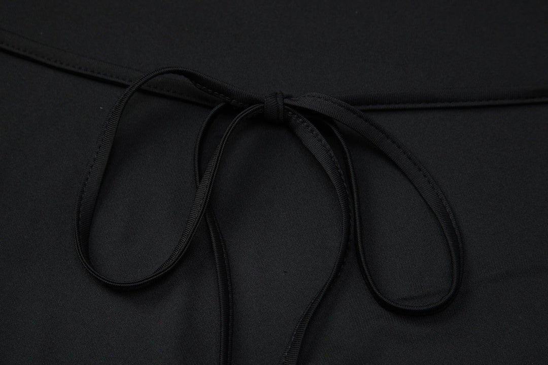 Glitter cowl neck halter butterfly embroidery mini dress