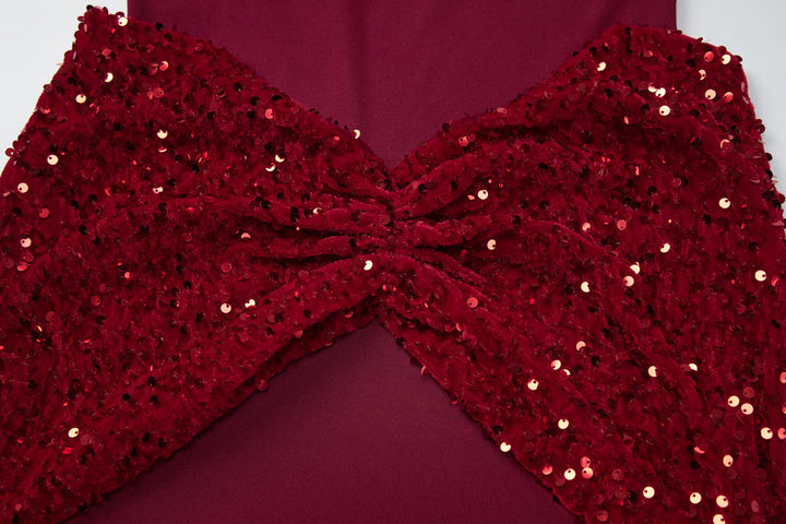 Glitter ruched button halter backless mini dress