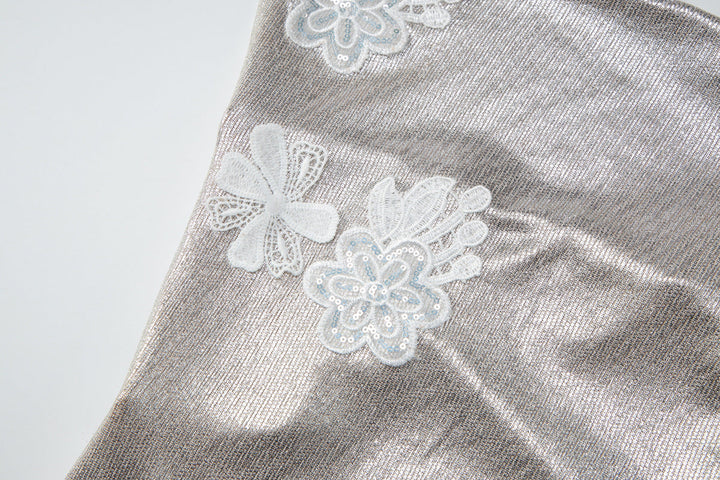 Irregular cowl neck embroidery halter mini dress