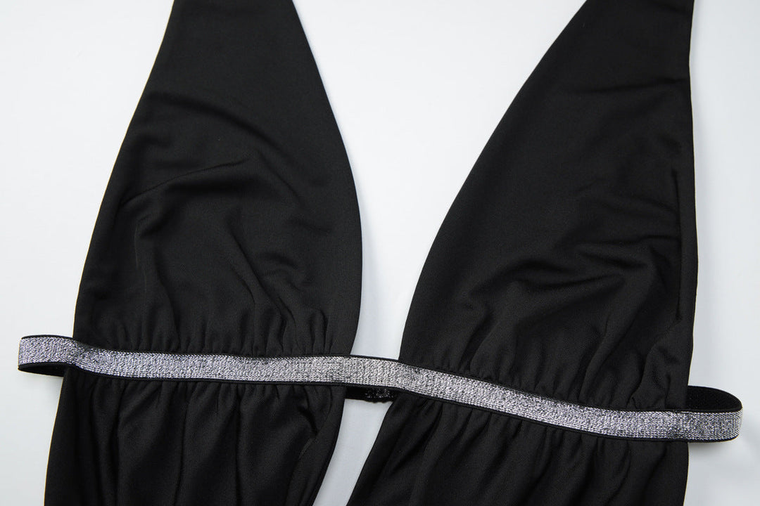 Hollow out self tie halter backless top