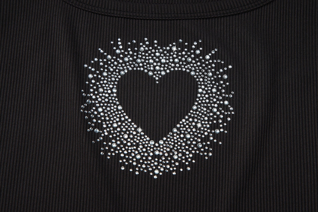 Ribbed heart beaded u neck tank top