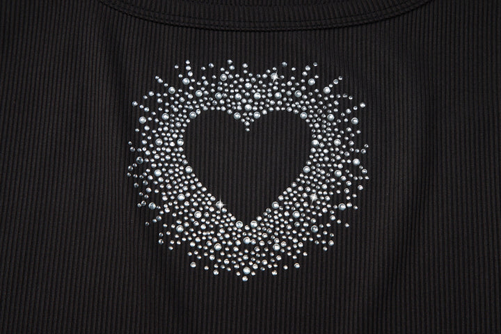 Ribbed heart beaded u neck tank top
