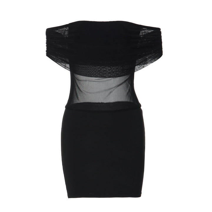 Off shoulder mesh backless solid mini dress