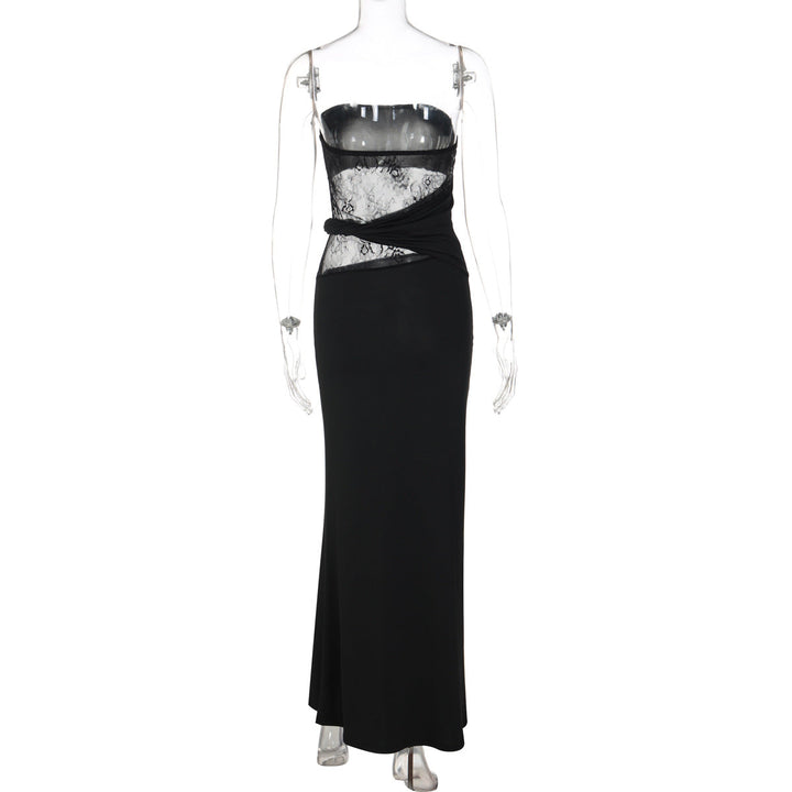 Irregular lace backless solid tube maxi dress