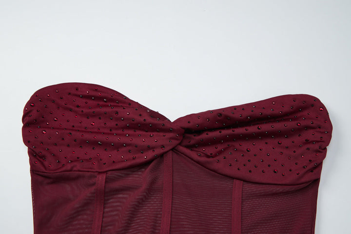 Ruched sweetheart neck beaded tube mini dress