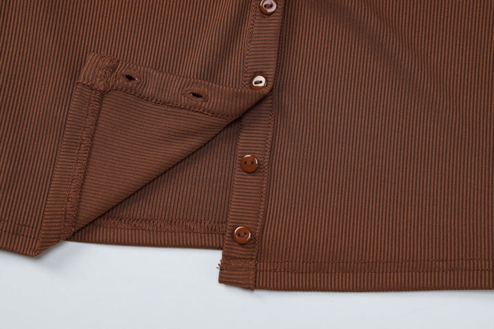 Ribbed long sleeve button v neck low rise pant set