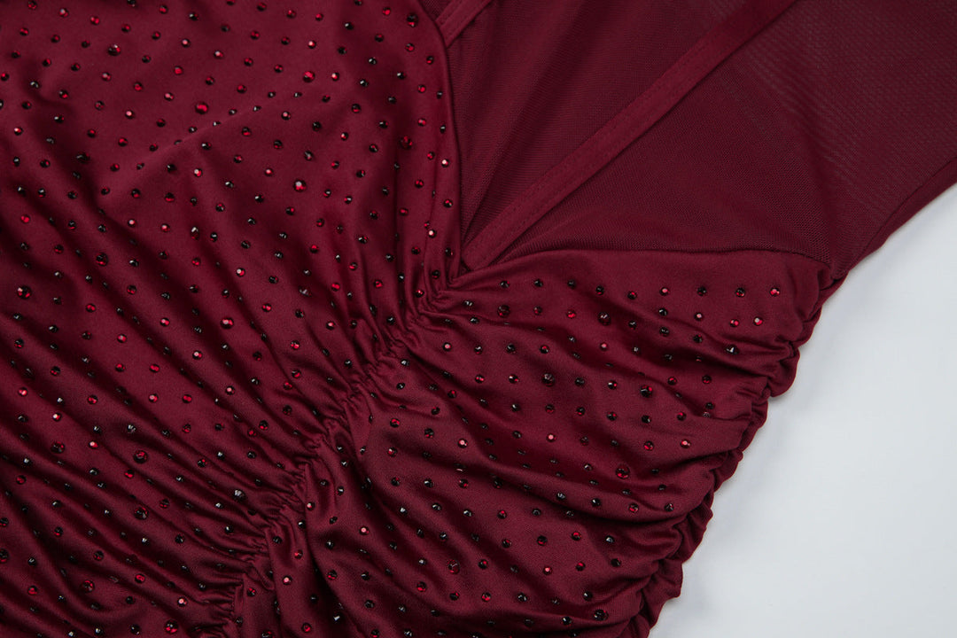 Ruched sweetheart neck beaded tube mini dress