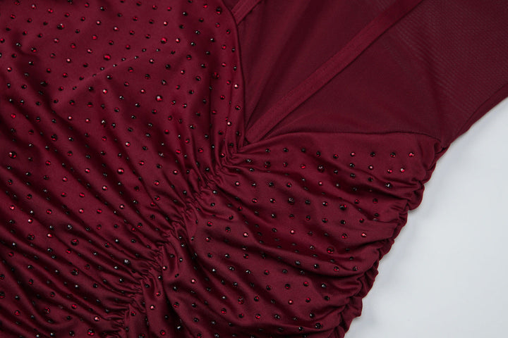 Ruched sweetheart neck beaded tube mini dress