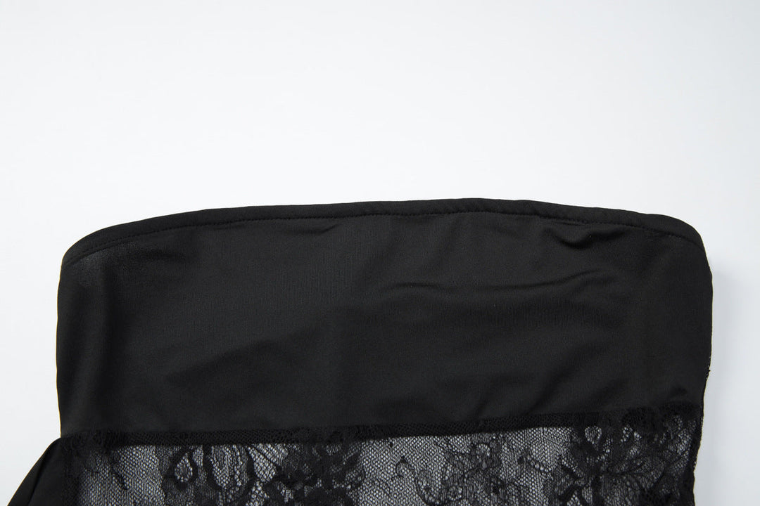 Irregular lace backless solid tube maxi dress