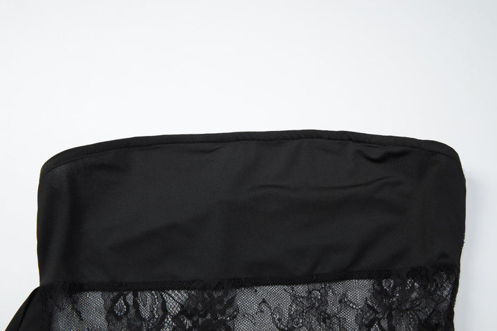 Irregular lace backless solid tube maxi dress