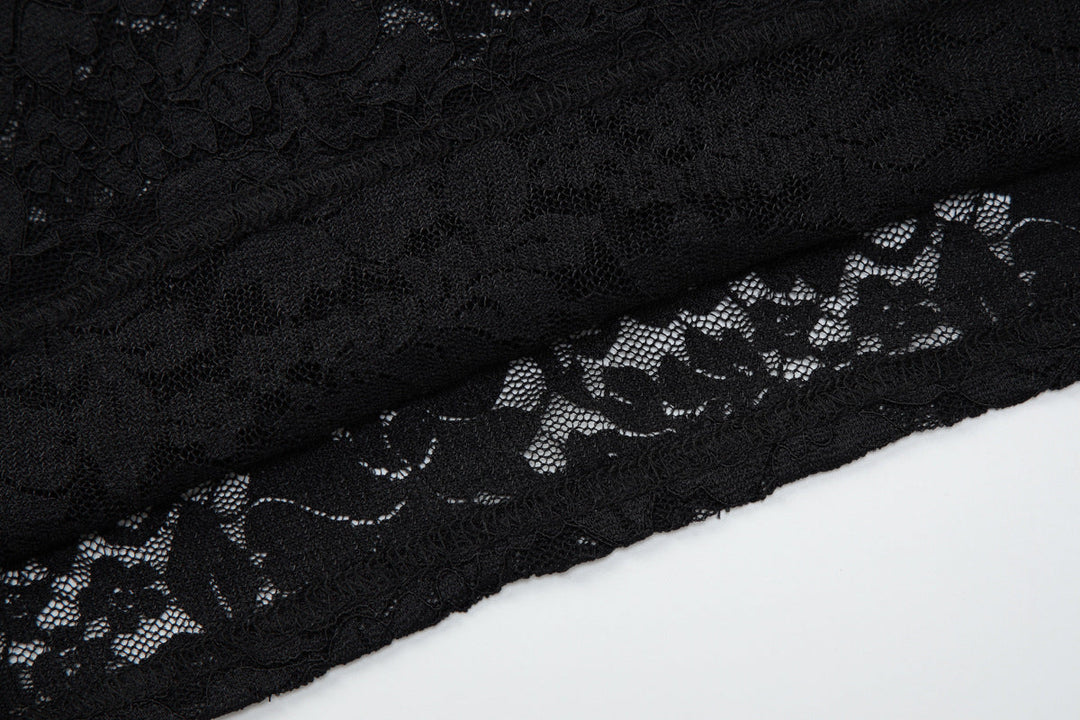 Lace see through halter self tie backless top