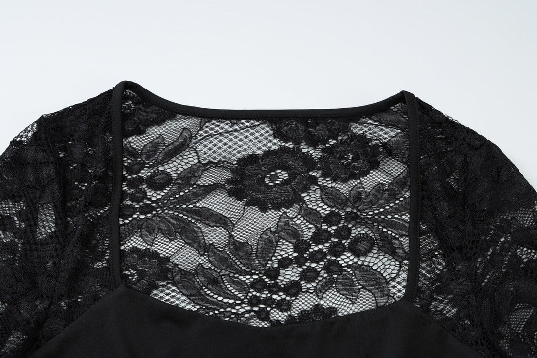 Lace hollow out long sleeve solid top
