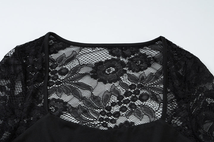 Lace hollow out long sleeve solid top