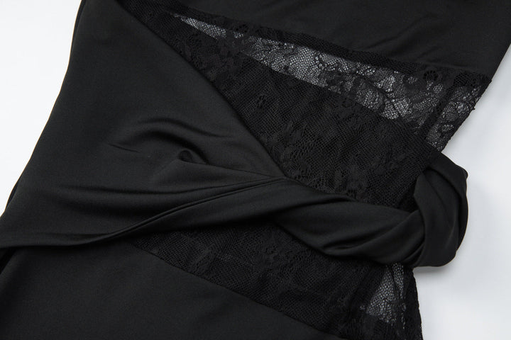 Irregular lace backless solid tube maxi dress