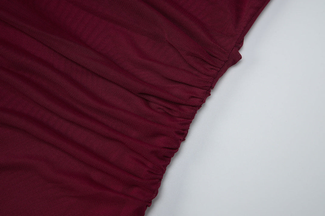 Halter cowl neck self tie water drop applique mini dress