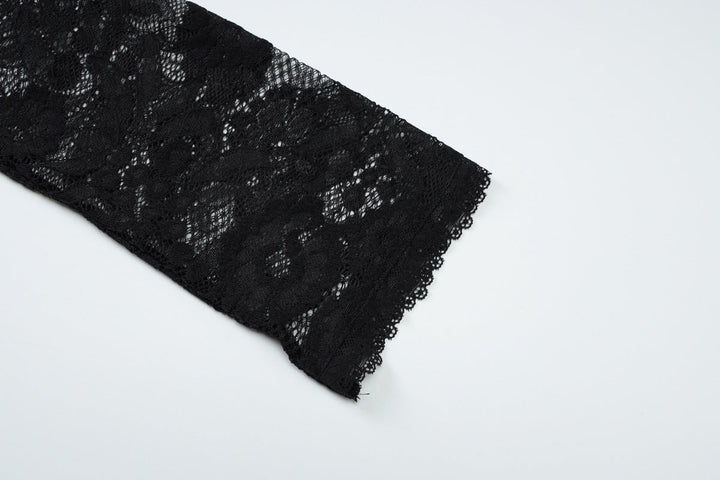 Lace hollow out long sleeve solid top