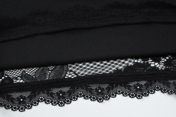 Lace hollow out long sleeve solid top