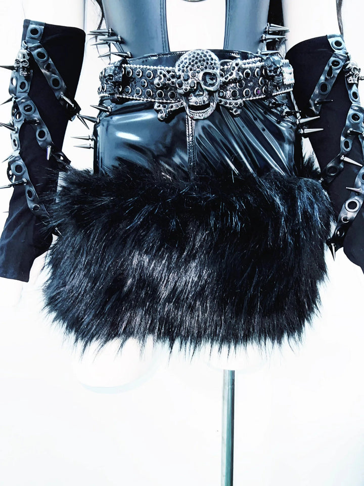 PU leather u neck rivet applique o ring hollow out bodysuit  | Festival Outfits Women