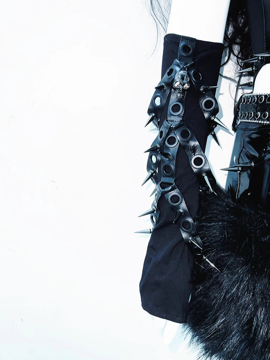 PU leather u neck rivet applique o ring hollow out bodysuit  | Festival Outfits Women