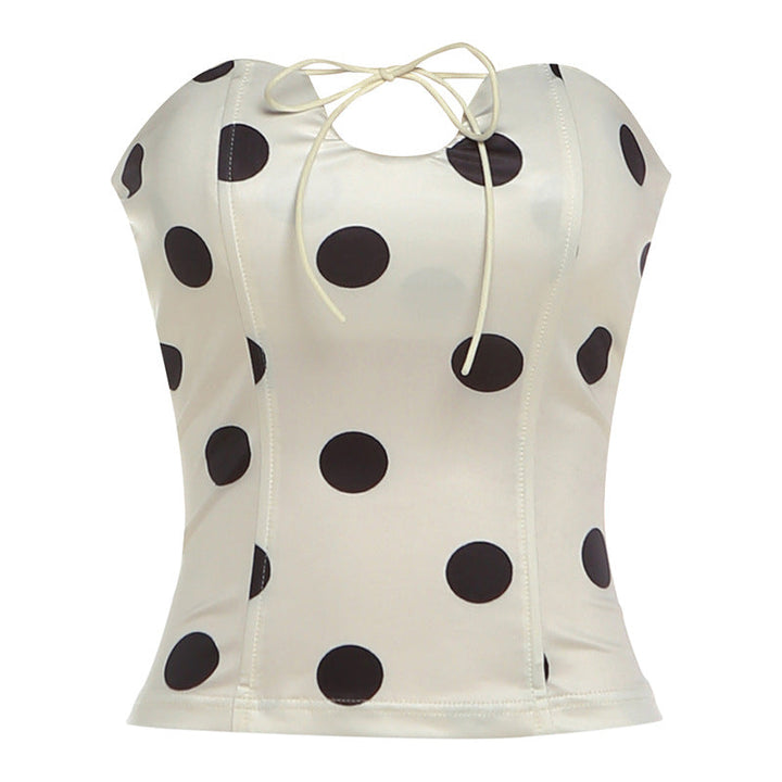 Polka dot hollow out self tie contrast tube top  | Festival Outfits Women