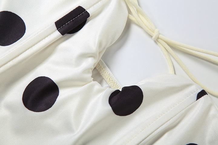 Polka dot hollow out self tie contrast tube top  | Festival Outfits Women
