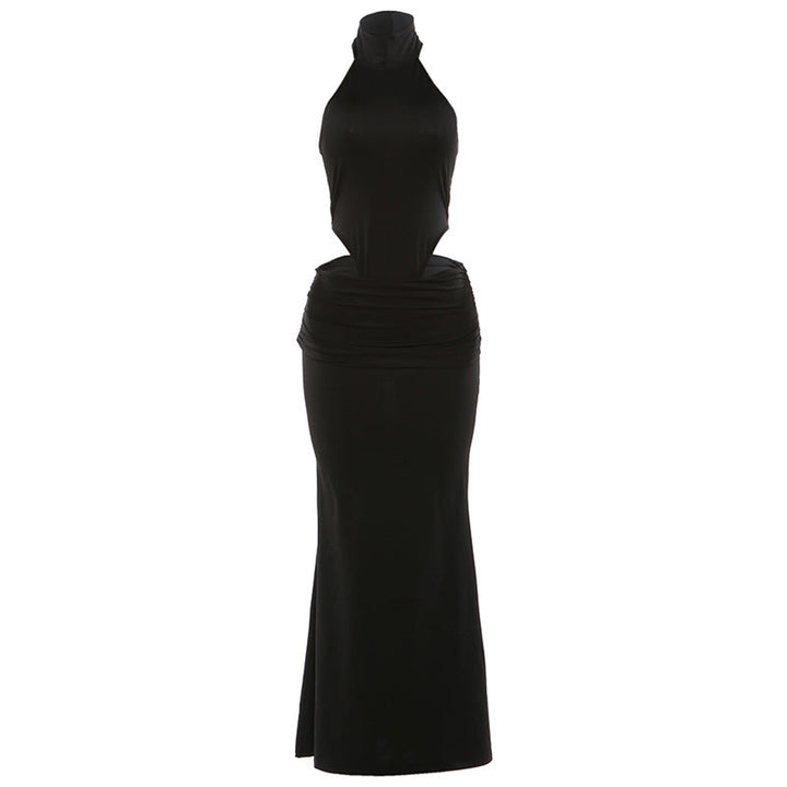 Halter ruched solid backless mini skirt set  | Festival Outfits Women