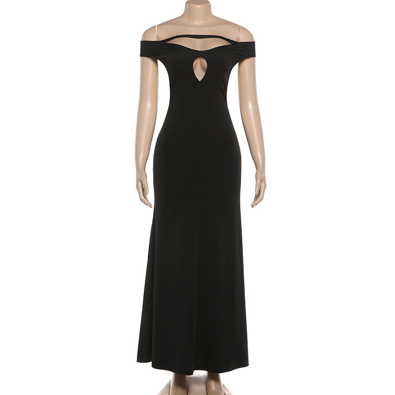 Off shoulder hollow out backless solid maxi dress  | Festival Outfits Women
