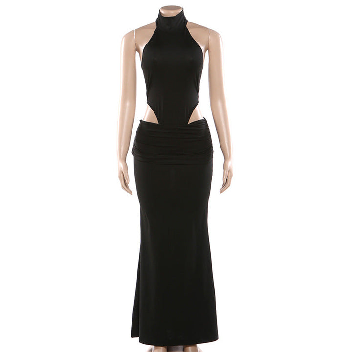 Halter ruched solid backless mini skirt set  | Festival Outfits Women