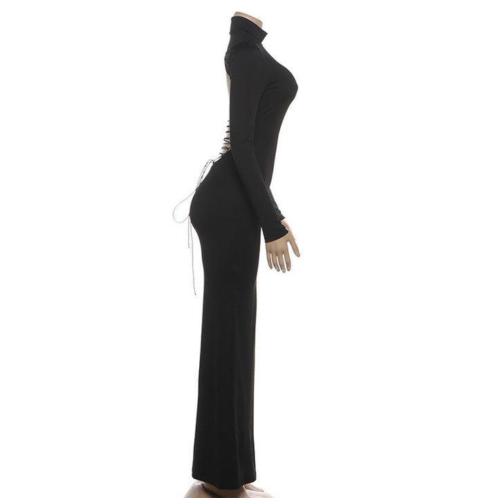 Long sleeve high neck backless self tie maxi dress  | Festival Outfits Women